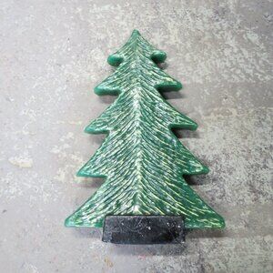 Green Vintage NOS Christmas tree shaped unscented candle 9" tall